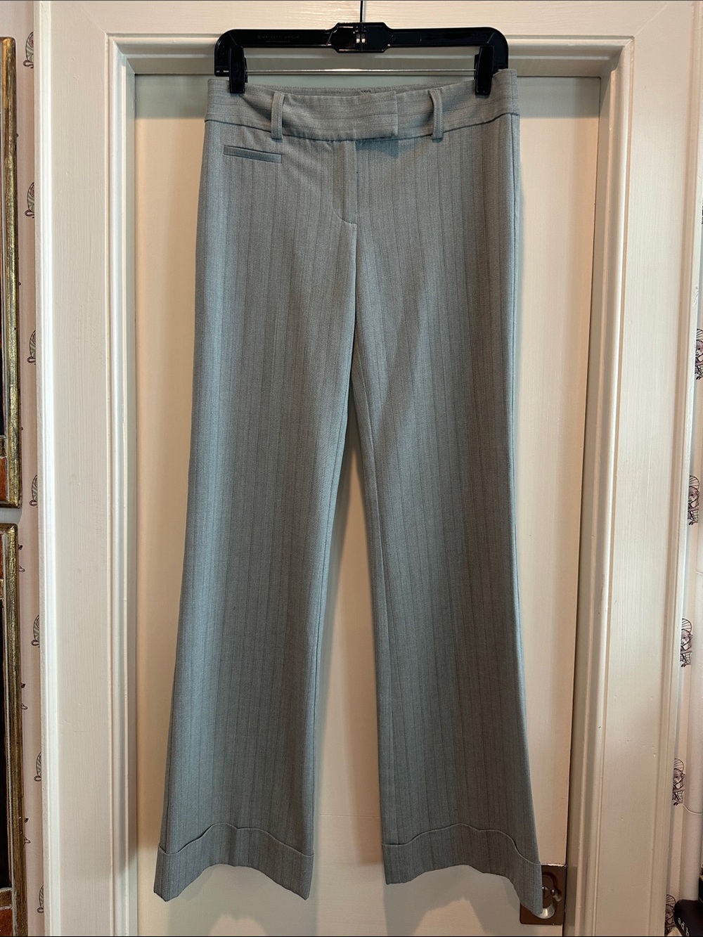 BCBGMaxAzria Light Gray Pinstripe Flare Pants